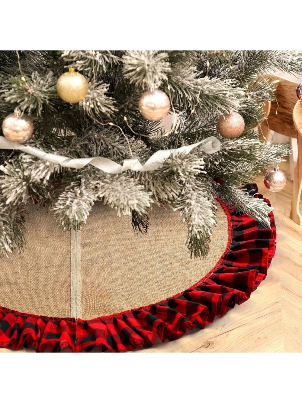 Rustic Burlap Christmas Tree Skirt – Indoor/Outdoor, Durable, Farmhouse Holiday